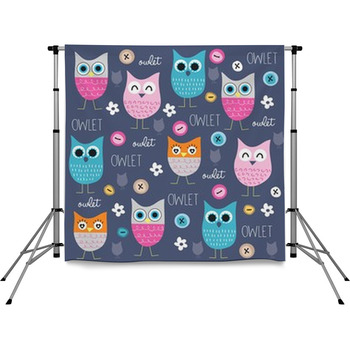 Cute And Funny Owl Pattern With Pole Pocket Backdrop