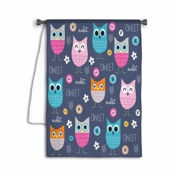 Cute And Funny Owl Pattern With Buttons Vector Towel