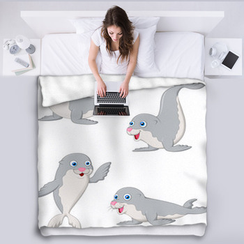 Cute Baby Seal Cartoon Fleece Blanket