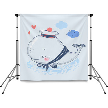 Cute Baby Whale In A Sailor Suit Pole Pocket Backdrop