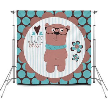 Cute Bear Teddy With Glasses Custom Size Backdrop