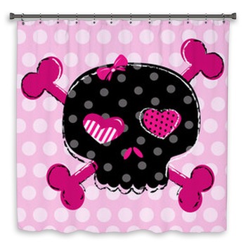 Emo Shower Curtains Bath Mats, Pink And Black Skull Shower Curtain