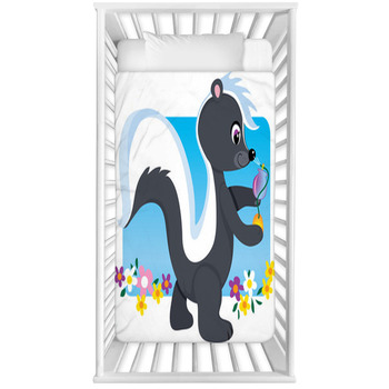 Cute Cartoon Female Skunk With Baby Crib Comforter
