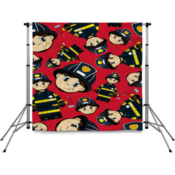 Cute Cartoon Fireman Firefighter Pole Pocket Backdrop