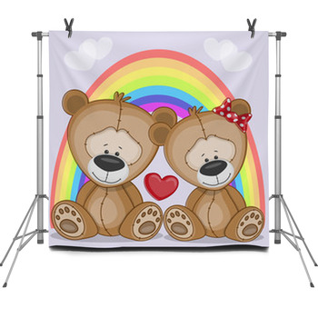 Cute Cartoon Lover Bears In Front Of A Fleece Backdrop
