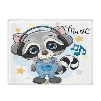 Cute Cartoon Raccoon With Headphones Bath Mat