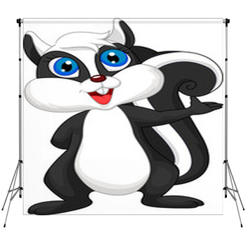 Cute Cartoon Skunk Waving Fleece Backdrop