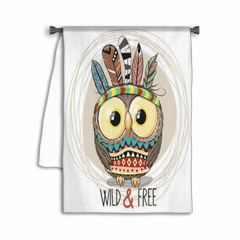 Cute Cartoon Tribal Owl With Feathers Towel
