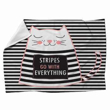 Cute Cat With Quote Stripes Go With Fleece Blanket