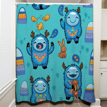Cute Forest Monsters Seamless Pattern In Shower Curtain