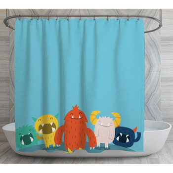 Cute Furry Monsters Copy Space Shower Curtain