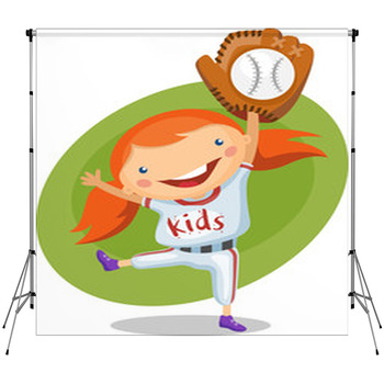 Cute Girl Catching A Baseball Custom Size Backdrop