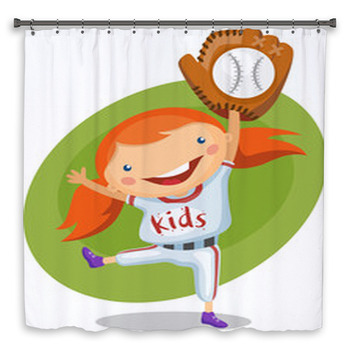 Cute Girl Catching A Baseball Custom Size Shower Curtain