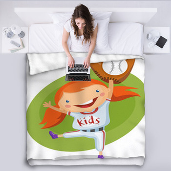 Cute Girl Catching A Baseball Fleece Blanket