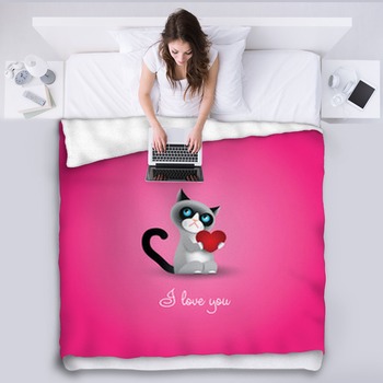 Cute Grumpy Cat With Heart Fleece Blanket