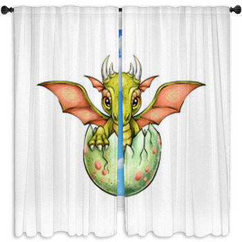 Cute Little Just Newborn Dragon In Egg Window Curtain