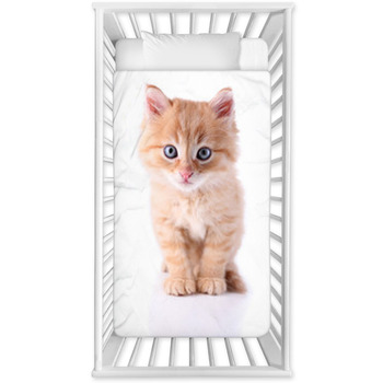 Cute Little Red Kitten Isolated On Baby Crib Comforter
