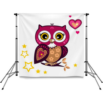 Cute Owl On A White Background Pole Pocket Backdrop