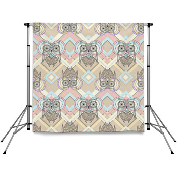 Cute Owl Seamless Pattern With Pole Pocket Backdrop