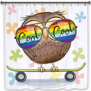 Cute Owl With Sun Glasses On A Skateboard Shower Curtain