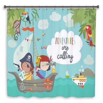 Cute Pirates Sailing In Their  Custom Size Shower Curtain