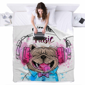 Cute Portrait Of A Dog Fleece Bed Blanket