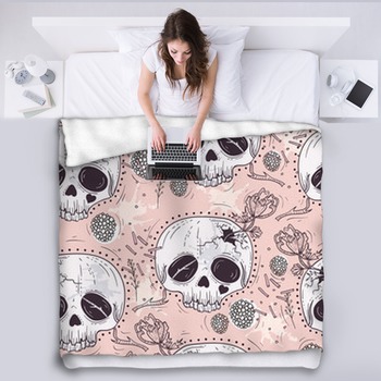 Cute Tattoo Style Skull Seamless Patten Fleece Blanket