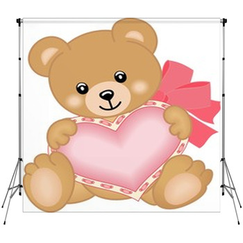 Cute Teddy Bear With Heart Custom Size Backdrop