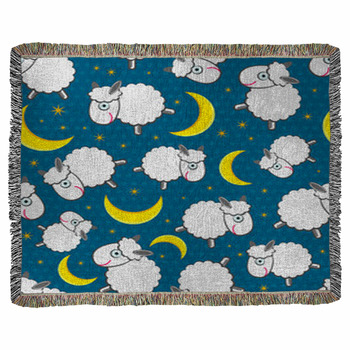 Cute White Sheeps At Night Seamless Woven Throw Blanket