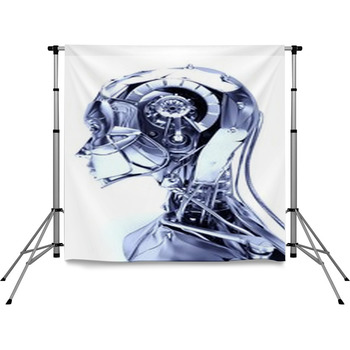 Cyborg, Robot, Androide Volto, 3d,  Pole Pocket Backdrop