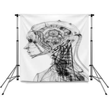 Cyborg, Robot, Androide Volto, 3d,  Pole Pocket Backdrop