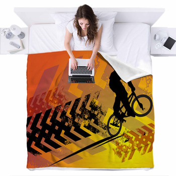 Cyclist Abstract Background Vector Fleece Bed Blanket