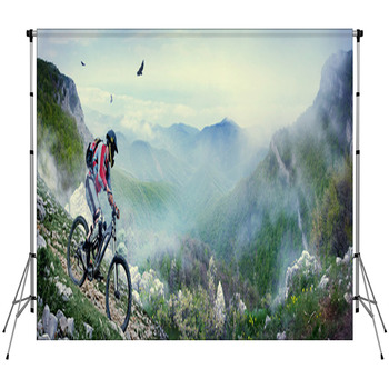 Cyclist In The Mountains Custom Size Backdrop