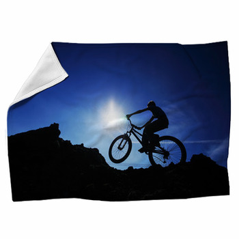 Cyclist Silhouette On BMX Bike Fleece Blanket