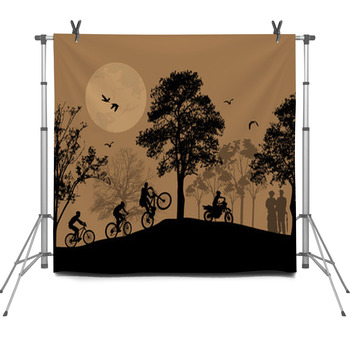 Cyclists Silhouettes On Beautiful Fleece Backdrop