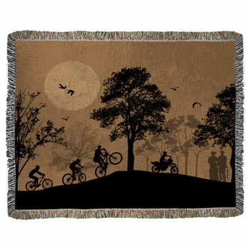 Cyclists Silhouettes On Beautiful Woven Throw Blanket