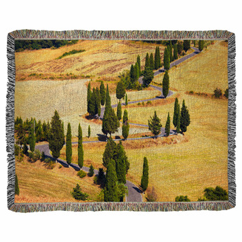 Cypress Tree Scenic Road In Woven Throw Blanket