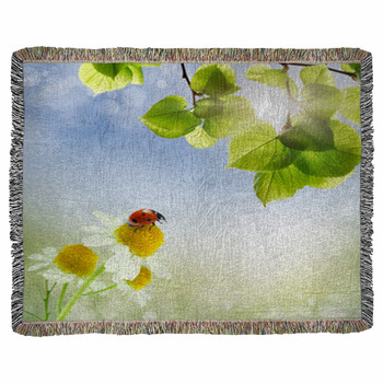 Daisies Field And Ladybug Woven Throw Blanket