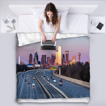 Dallas Downtown Skyline In The Evening Fleece Blanket