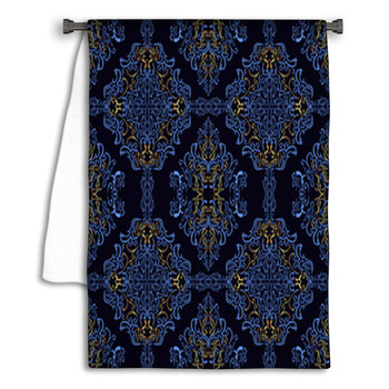 Dark Blue Retro Wallpaper With Golden Elements. Towel