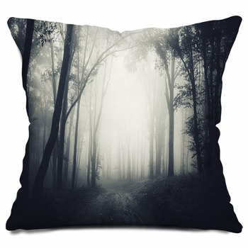 Dark Forest Fog Outdoor Throw Pillow