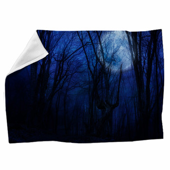 Dark Night Forest Agaist Full Moon Fleece Blanket