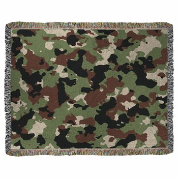 Dark Woodland Seamless Vector Camo Woven Throw Blanket