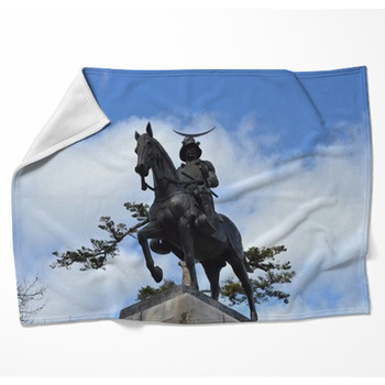Date Masamune equestrian statue Woven Throw Blanket