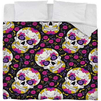 Day Of The Dead Skull With Floral Fleece Bed Blanket