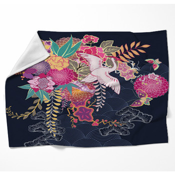 Decorative Kimono Floral Motif Woven Throw Blanket