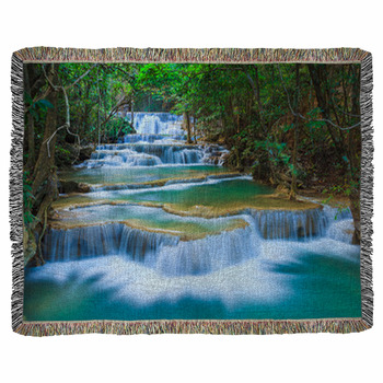 Deep Forest Waterfall In Woven Throw Blanket
