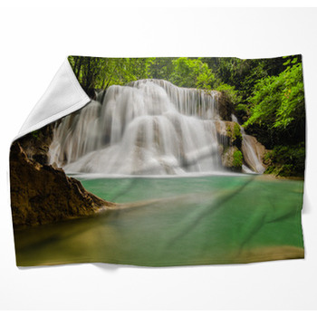 Deep Forest Waterfall In Kanchanaburi Woven Throw Blanket