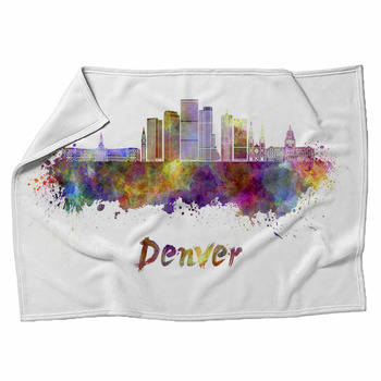 Denver Skyline In Watercolor Splatters Fleece Blanket