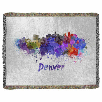 Denver Skyline In Watercolor Woven Throw Blanket